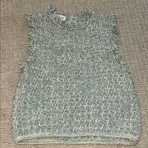 Mango Tweed Fringed Sleeveless Top